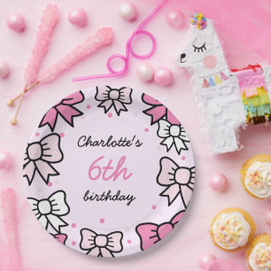 Assiettes En Carton Bonjour Chouette Dessin Animé Nœud Rose Fête d'ann