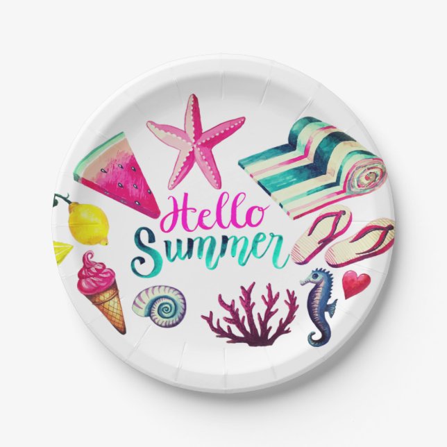 Assiettes En Carton Bonjour été (Devant)
