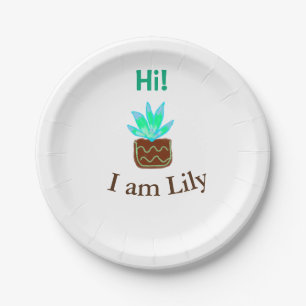 Assiettes En Carton Bonjour Je suis Lily cactus succulent ajouter nom