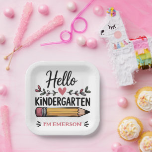 Assiettes En Carton Bonjour maternelle personnalisé retour à l'école
