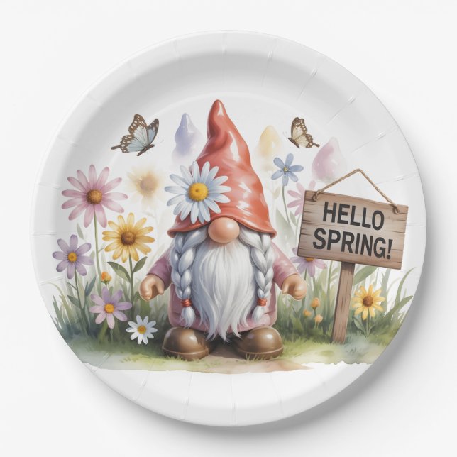 Assiettes En Carton Bonjour Nain de Jardin du Printemps : Joli Nain av (Devant)