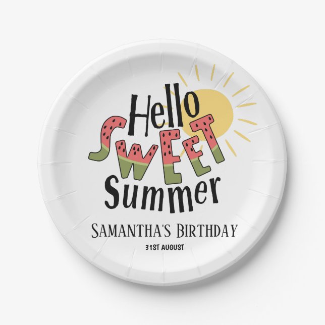 Assiettes En Carton Bonjour Sweet Summer Watermelon Pool Anniversaire (Devant)