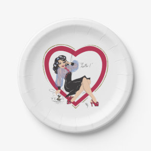 Assiettes En Carton Bonjour Valentine Pin-Up Girl