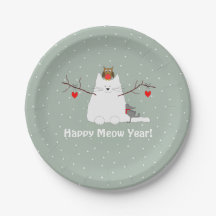 'Bonne Année Meow ! ' Plaque de papier Snowcat