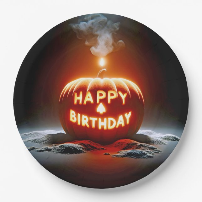 Assiettes En Carton Bonne bougie Jack-o-lanterne pour anniversaire (Devant)