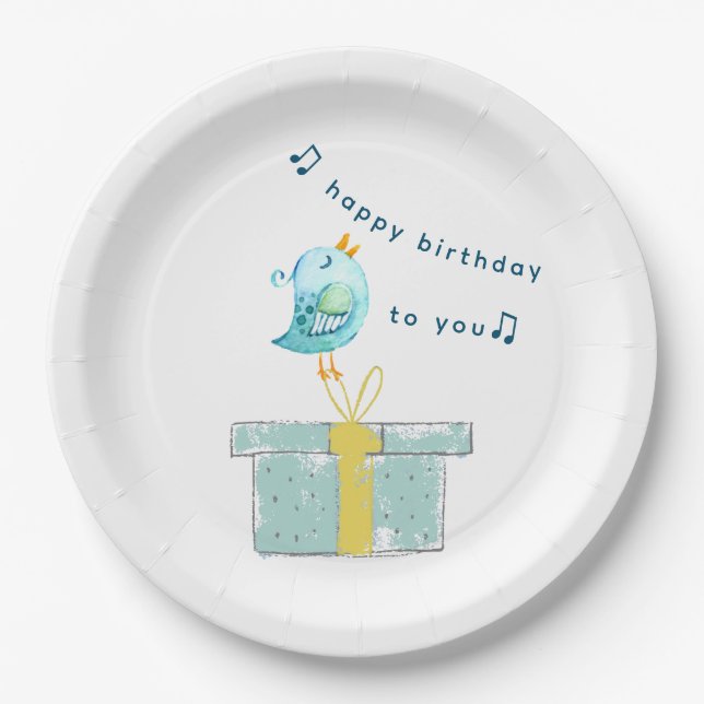 Assiettes En Carton Bonne Chanson d'anniversaire (Simple Little Bird 2 (Devant)