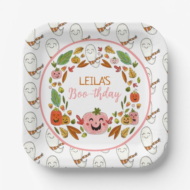 Assiettes En Carton Bonne fête d'anniversaire de fantôme (Recto)