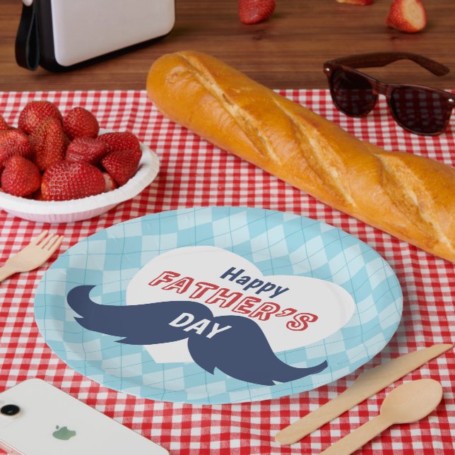 Assiettes En Carton Bonne Fête des pères Moustache et coeur (Pique-nique)