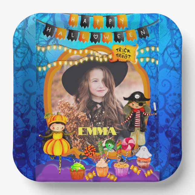 Assiettes En Carton Bonne fête d'Halloween Costume enfants fête (Recto)