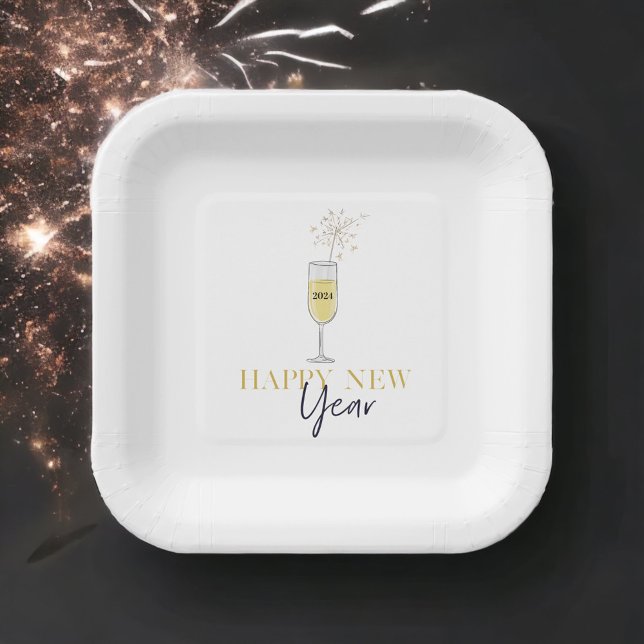 Assiettes En Carton Bonne fête du Nouvel An Champagne Sparkler (Créateur téléchargé)
