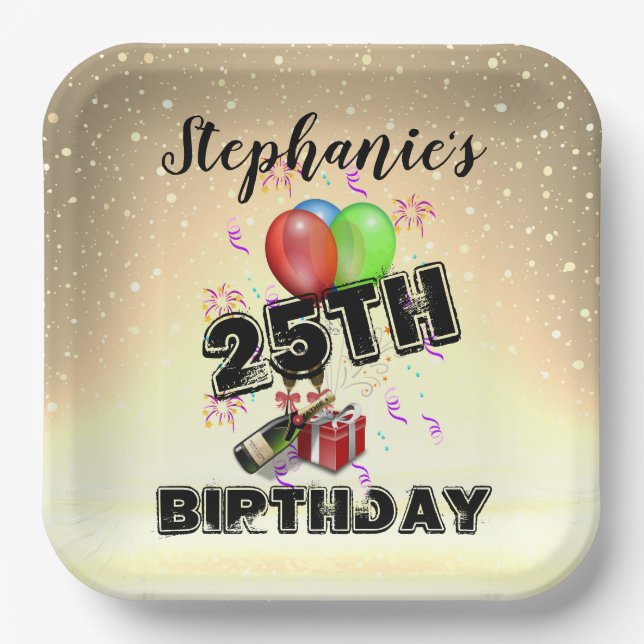 Assiettes En Carton Bonne Fille Anniversaire Or Et Ballons Plaques Pap (Recto)