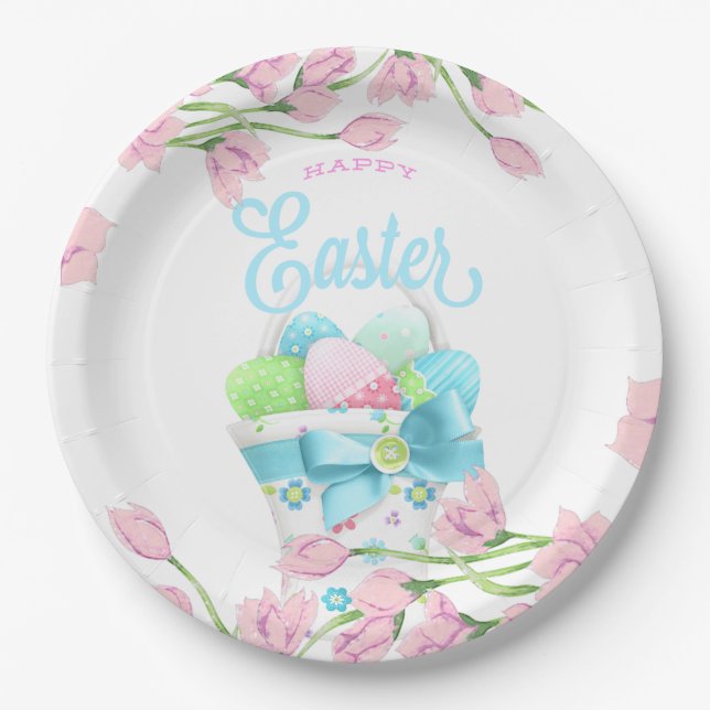 Assiettes En Carton Bonne floraison du printemps de Pâques (Devant)