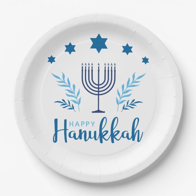 Assiettes En Carton Bonne Hanoukka Menorah Stars (Devant)