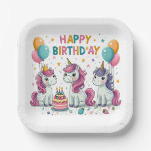 Assiettes En Carton Bonne licorne d'anniversaire