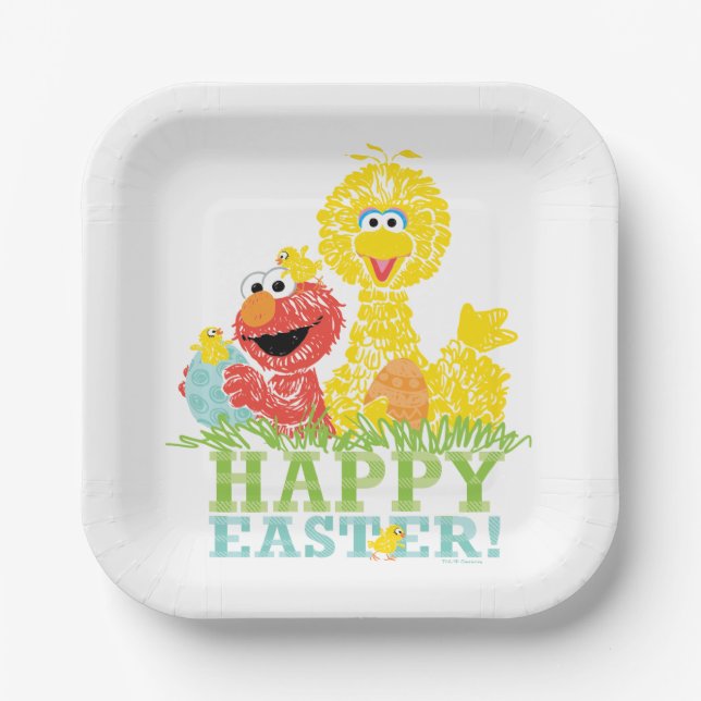 Assiettes En Carton Bonne Pâques d'Elmo & Big Bird (Recto)