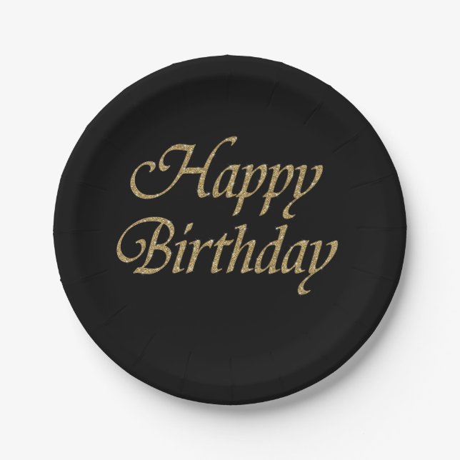 Assiettes En Carton Bonne Parties scintillant d'anniversaire Gold Mode (Devant)