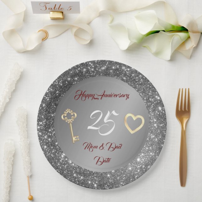 Assiettes En Carton Bonne Personnaliser Amour Argent 25e anniversaire (Mariage)