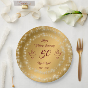 Assiettes En Carton Bonne Personnaliser parkly Gold 50e anniversaire