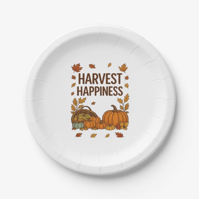 Assiettes En Carton Bonne récolte - Citrouille d'automne et feuilles d (Devant)