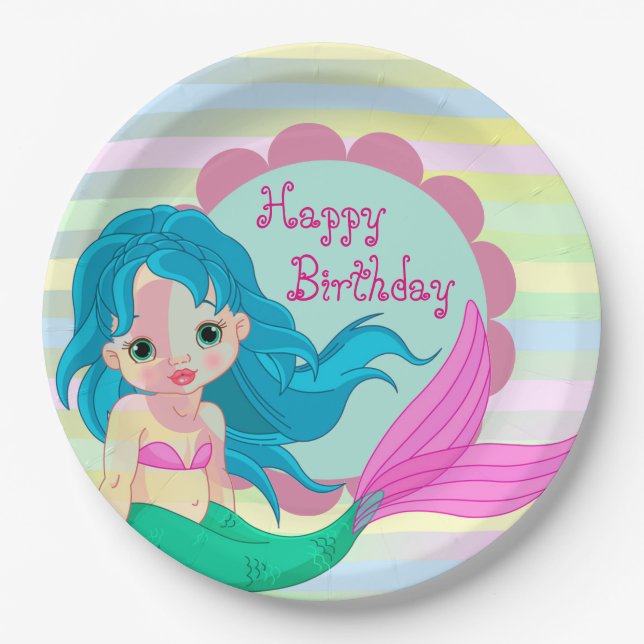 Assiettes En Carton Bonne sirène d'anniversaire (Devant)
