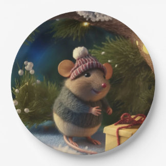 Assiettes En Carton Bonne Souris d'hiver avec plaque de papier