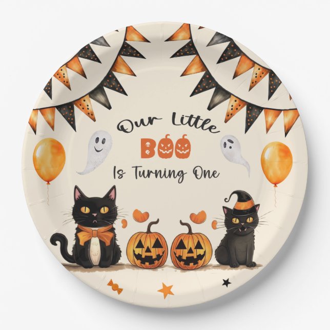 Assiettes En Carton Boo Black Cat Halloween Party Turc Un (Devant)