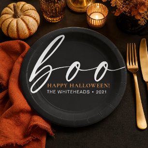 Assiettes En Carton Boo Cute Happy Halloween Noir