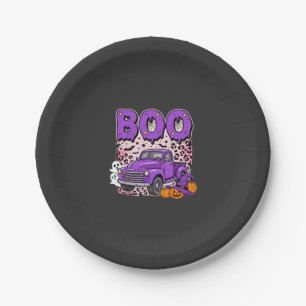 Assiettes En Carton Boo Halloween Camion Violet Fantôme et Citrouilles