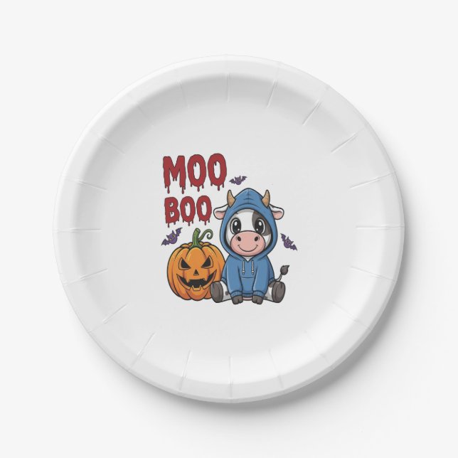 Assiettes En Carton Boo Halloween Éffrayante vache fantôme (Devant)