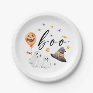 Assiettes En Carton Boo Halloween Watercolor