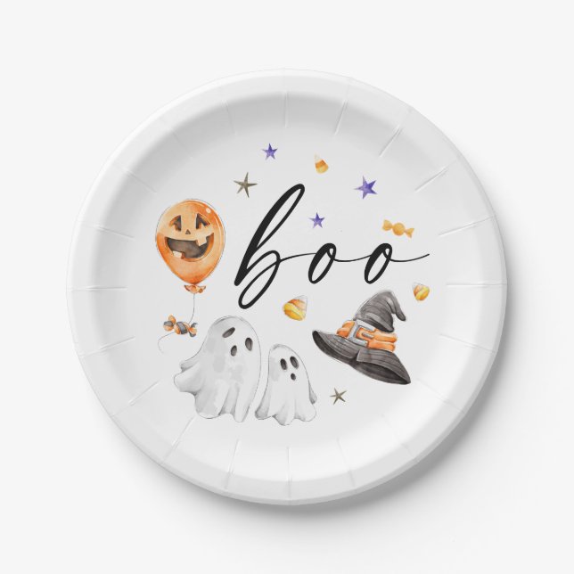 Assiettes En Carton Boo Halloween Watercolor (Devant)