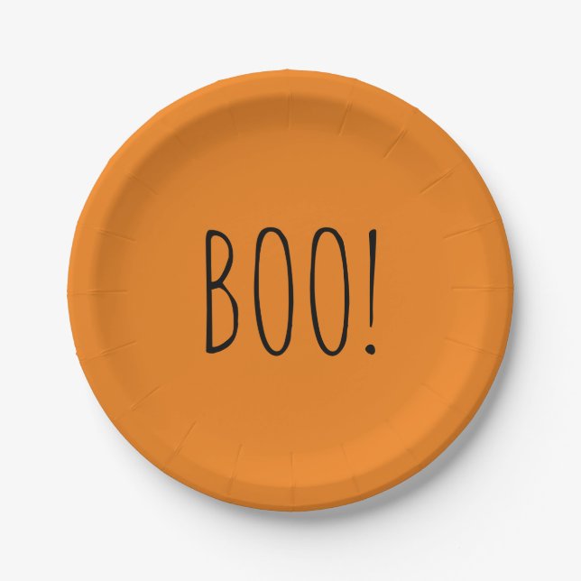 Assiettes En Carton Boo orange et noir minimaliste simple Halloween (Devant)
