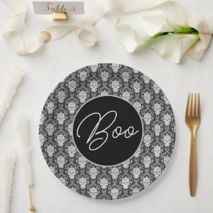 Assiettes En Carton Boo ! Plaque en papier Damas de crâne gothique