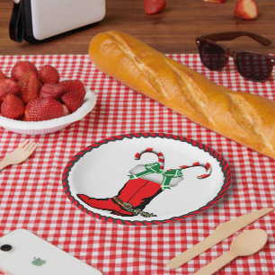 Assiettes En Carton Boot Cowboy De Noël Occidental Avec sucres de cann
