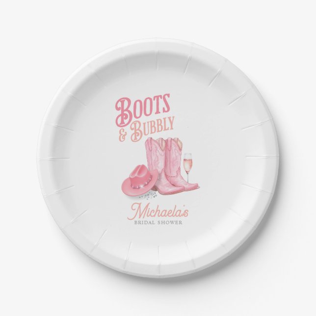 Assiettes En Carton Boots & Bubbly Western Cowgirl Fête des mariées ro (Devant)