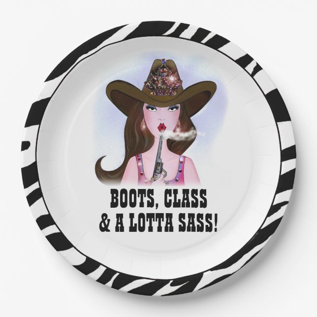 ASSIETTES EN CARTON "BOOTS, CLASS & A LOTTA SASS !" (Devant)