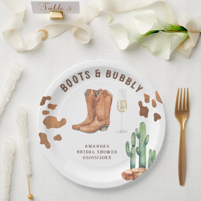 Assiettes En Carton Boots Occidentaux et douche bulle (Mariage)