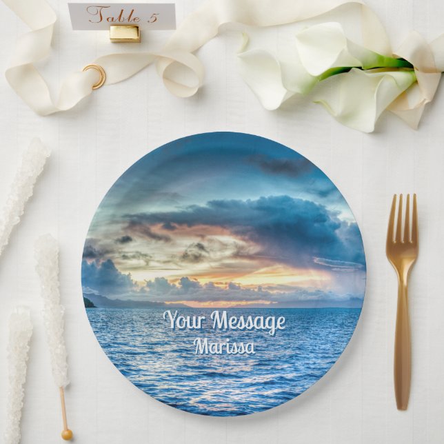 Assiettes En Carton Bora Bora Ocean View Photographie Papier Tissu (Mariage)