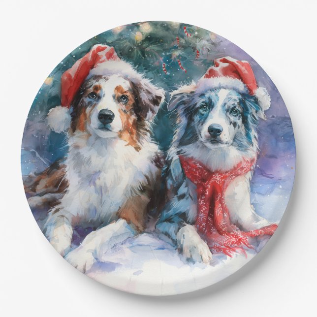 Assiettes En Carton Border Collie Christmas Paper Plate (Devant)