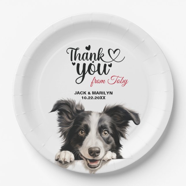 Assiettes En Carton Bordure Collie Chien Mariage Cocktail (Devant)