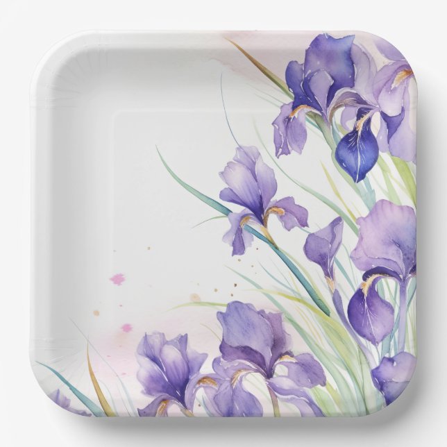 Assiettes En Carton Bordure Iris Violet En Blanc (Recto)