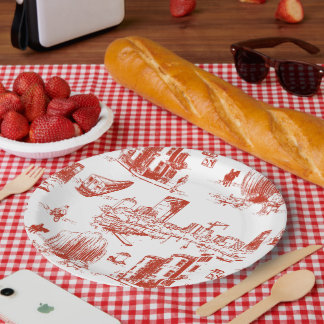 Assiettes En Carton Boston Toile Red