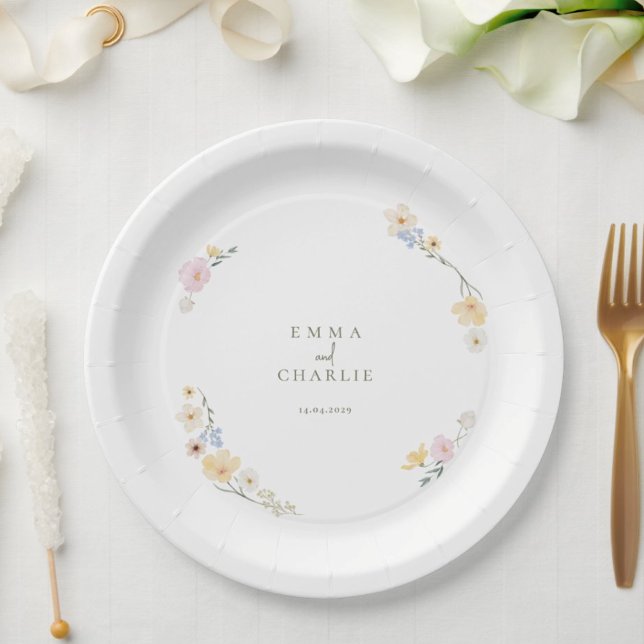 Assiettes En Carton Botanical Boho flowers Script wedding  (Créateur téléchargé)