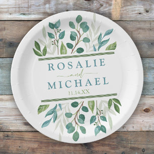 Assiettes En Carton Botanical Green Nom personnalisé