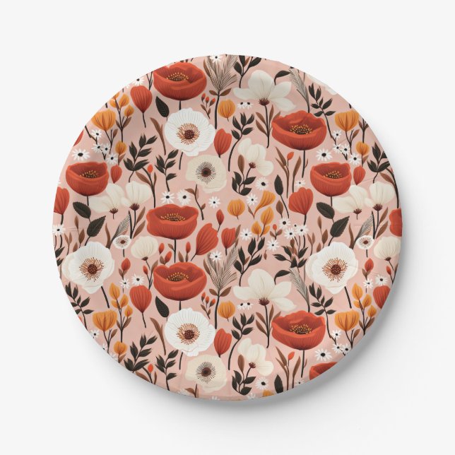 Assiettes En Carton Botanique Boho Automne Fleur sauvage Meadow Motif (Devant)