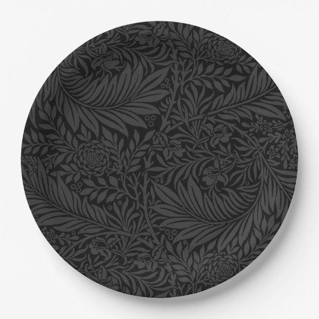 Assiettes En Carton Botanique florale noire moderne (Devant)