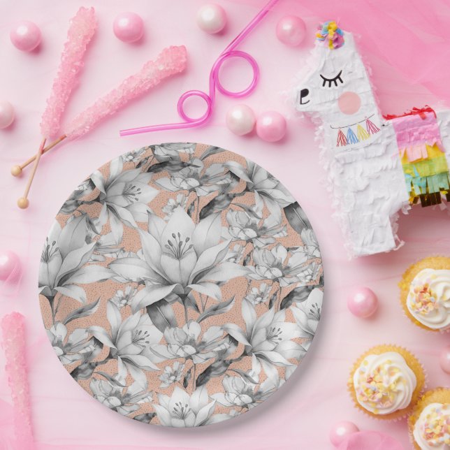 Assiettes En Carton Botanique noir blanc rose or parties scintillant f (Fête)