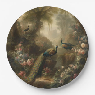 Assiettes En Carton Botanique : trois paons dans le jardin anglais