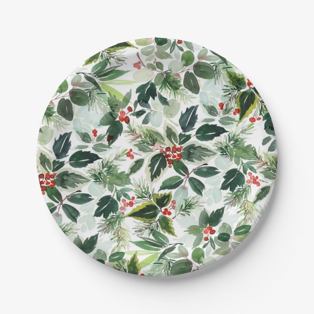 Assiettes En Carton Botanique Varié Motif d'hiver Noël (Devant)