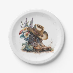 Assiettes En Carton Bottes de cowgirl de campagne Fleur Chapeau Texas